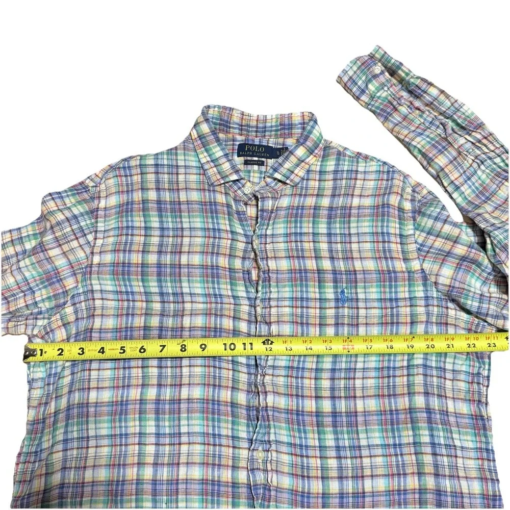 Polo Ralph Lauren Classic Fit 100% Linen Plaid Shirt Mens Xl